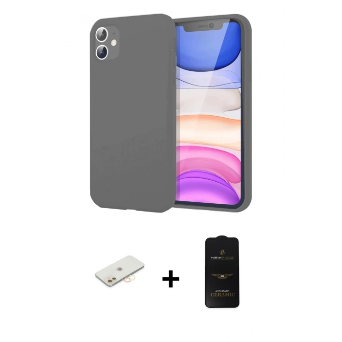 MARSİLYAN™- iPhone 11 Kılıf Kozmos Yansıma Özel Seri - Siyah 6D Antistatik Mat Seramik Hayalet Nano Ekran Koruyucu + Renkli Kamera Lens Koruma Cam - SI