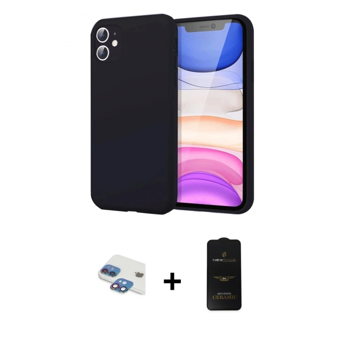 MARSİLYAN™- iPhone 11 Kılıf Kozmos Yansıma Özel Seri - Siyah 6D Antistatik Mat Seramik Hayalet Nano Ekran Koruyucu + Pers Alüminyum Kamera Lens - GI