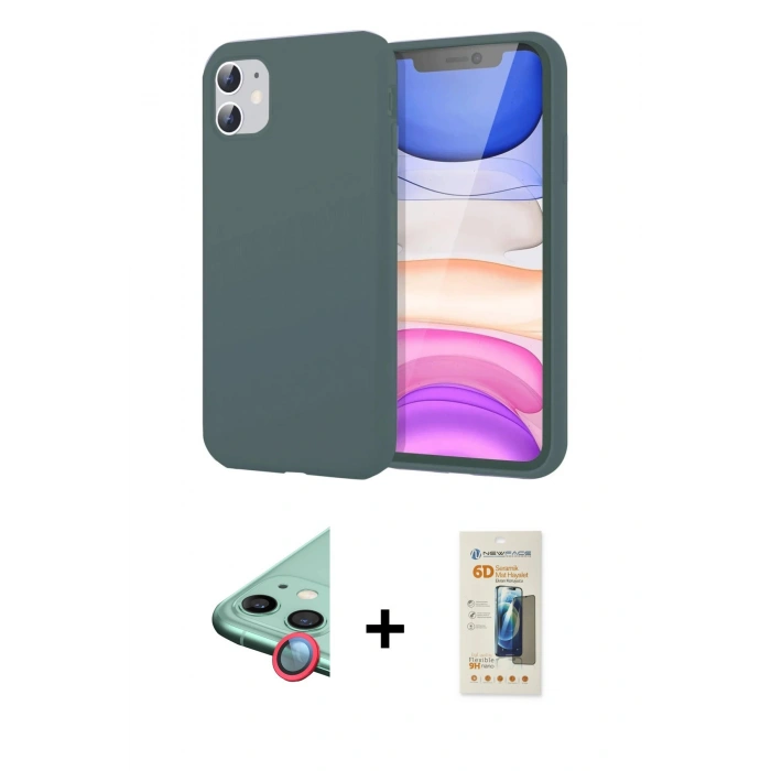 MARSİLYAN™- iPhone 11 Kılıf Kozmos Yansıma Özel Seri - Siyah 6D Mat Seramik Hayalet Nano Ekran Koruyucu + Raze Metal Kamera Lens - KI