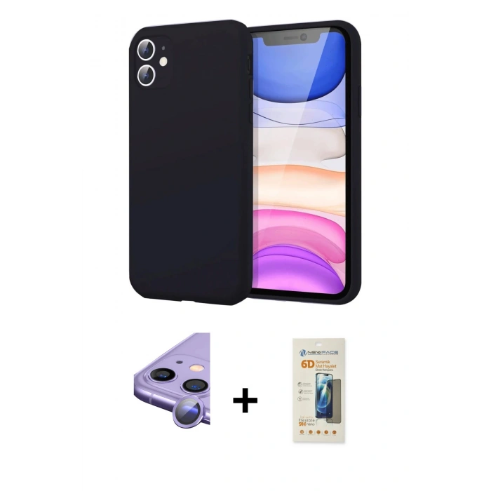 MARSİLYAN™- iPhone 11 Kılıf Kozmos Yansıma Özel Seri - Siyah 6D Mat Seramik Hayalet Nano Ekran Koruyucu + Raze Metal Kamera Lens - MR