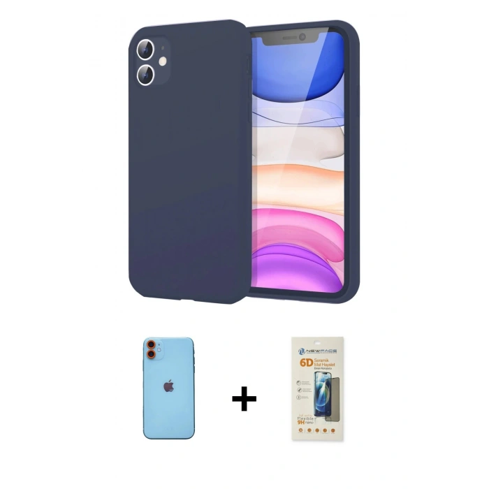 MARSİLYAN™- iPhone 11 Kılıf Kozmos Yansıma Özel Seri - Siyah 6D Mat Seramik Hayalet Nano Ekran Koruyucu + Turuncu Neon Fosforlu Kamera Lens