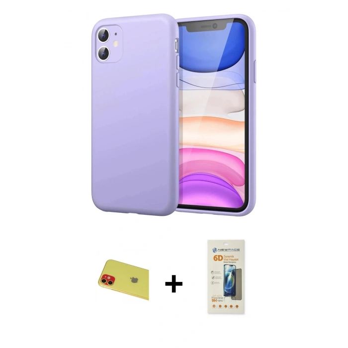 MARSİLYAN™- iPhone 11 Kılıf Kozmos Yansıma Özel Seri - Siyah 6D Mat Seramik Hayalet Nano Ekran Koruyucu + Rainbow Kamera Lens Koruma Cam - KI