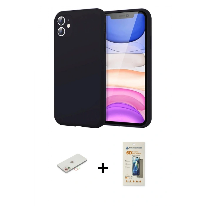 MARSİLYAN™- iPhone 11 Kılıf Kozmos Yansıma Özel Seri - Siyah 6D Mat Seramik Hayalet Nano Ekran Koruyucu + Renkli Kamera Lens Koruma Cam - YL