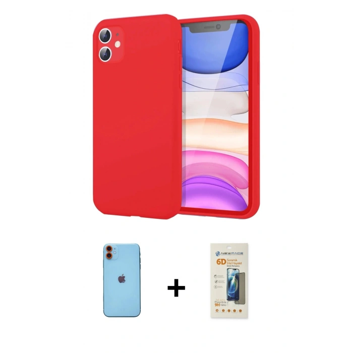 MARSİLYAN™- iPhone 11 Kılıf Kozmos Yansıma Özel Seri - Siyah 6D Mat Seramik Hayalet Nano Ekran Koruyucu + Turuncu Neon Fosforlu Kamera Lens