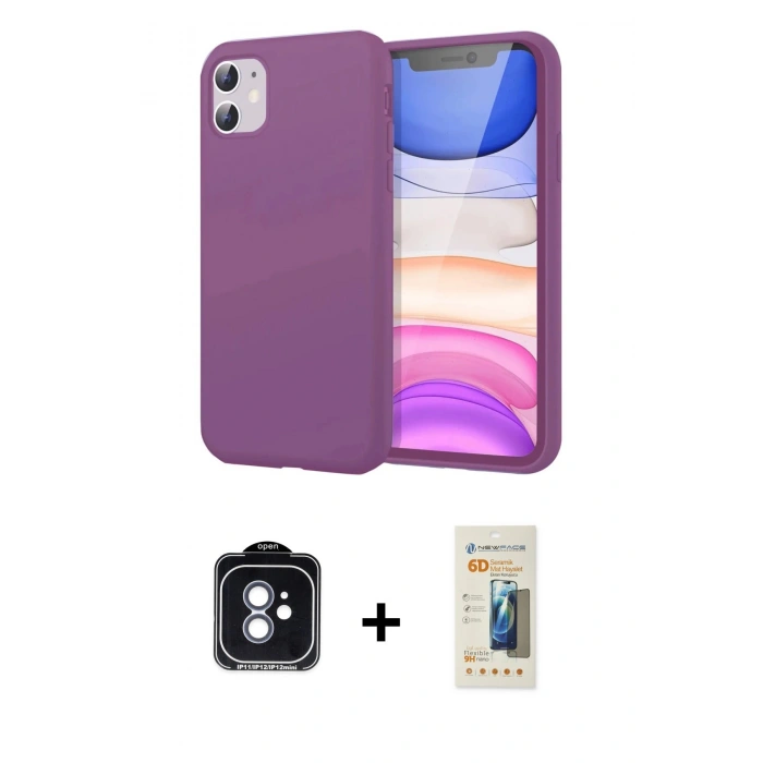 MARSİLYAN™- iPhone 11 Kılıf Kozmos Yansıma Özel Seri - Siyah 6D Mat Seramik Hayalet Nano Ekran Koruyucu + PVD Metal Kamera Lens - MI