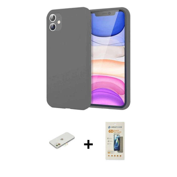 MARSİLYAN™- iPhone 11 Kılıf Kozmos Yansıma Özel Seri - Siyah 6D Mat Seramik Hayalet Nano Ekran Koruyucu + Renkli Kamera Lens Koruma Cam - TU