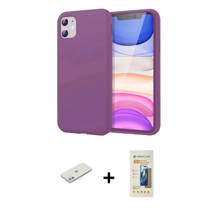 MARSİLYAN™- iPhone 11 Kılıf Kozmos Yansıma Özel Seri - Siyah 6D Mat Seramik Hayalet Nano Ekran Koruyucu + Renkli Kamera Lens Koruma Cam - TU