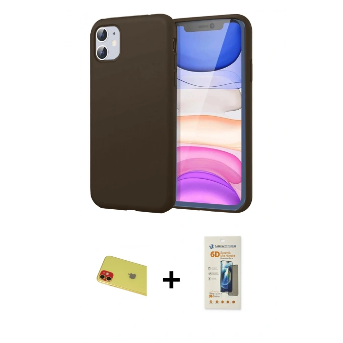 MARSİLYAN™- iPhone 11 Kılıf Kozmos Yansıma Özel Seri - Siyah 6D Mat Seramik Hayalet Nano Ekran Koruyucu + Rainbow Kamera Lens Koruma Cam - KI