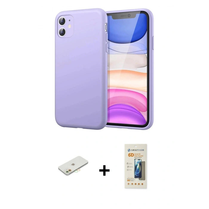 MARSİLYAN™- iPhone 11 Kılıf Kozmos Yansıma Özel Seri - Siyah 6D Mat Seramik Hayalet Nano Ekran Koruyucu + Renkli Kamera Lens Koruma Cam - TU