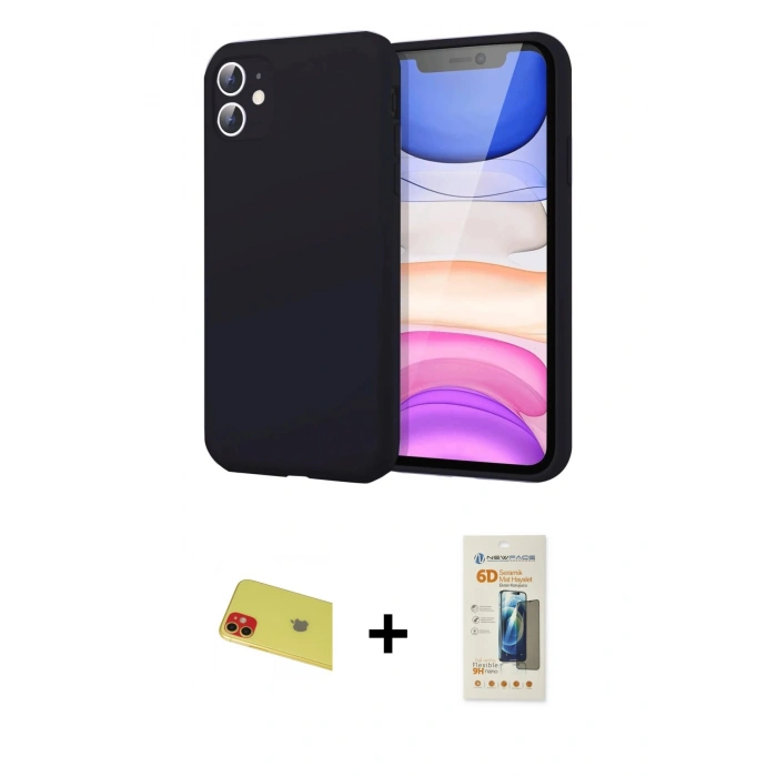 MARSİLYAN™- iPhone 11 Kılıf Kozmos Yansıma Özel Seri - Siyah 6D Mat Seramik Hayalet Nano Ekran Koruyucu + Rainbow Kamera Lens Koruma Cam - KI