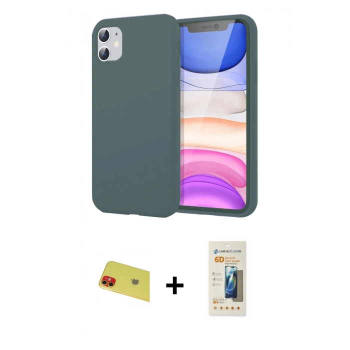MARSİLYAN™- iPhone 11 Kılıf Kozmos Yansıma Özel Seri - Siyah 6D Mat Seramik Hayalet Nano Ekran Koruyucu + Rainbow Kamera Lens Koruma Cam - KI