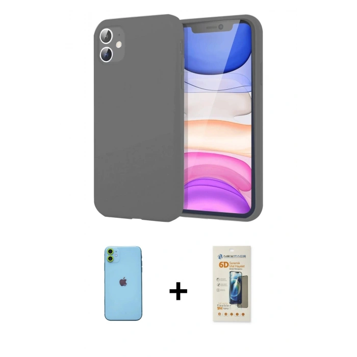 MARSİLYAN™- iPhone 11 Kılıf Kozmos Yansıma Özel Seri - Siyah 6D Mat Seramik Hayalet Nano Ekran Koruyucu + Neon Fosforlu Kamera Lens - YL