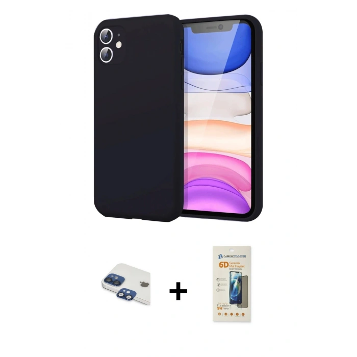 MARSİLYAN™- iPhone 11 Kılıf Kozmos Yansıma Özel Seri - Siyah 6D Mat Seramik Hayalet Nano Ekran Koruyucu + Pers Alüminyum Kamera Lens - LT