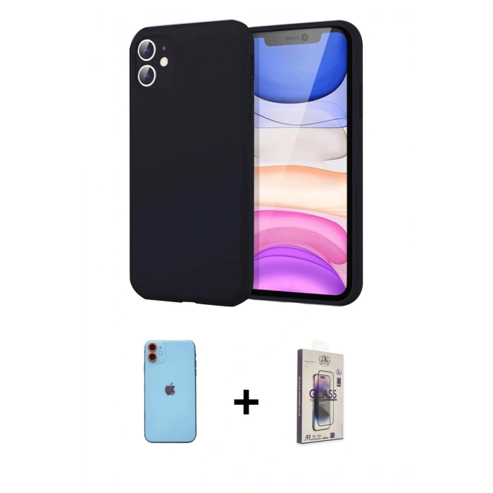 MARSİLYAN™- iPhone 11 Kılıf Kozmos Yansıma Özel Seri - Siyah Bilvis 3D Cam Ekran Koruyucu + Neon Fosforlu Kamera Lens - TU
