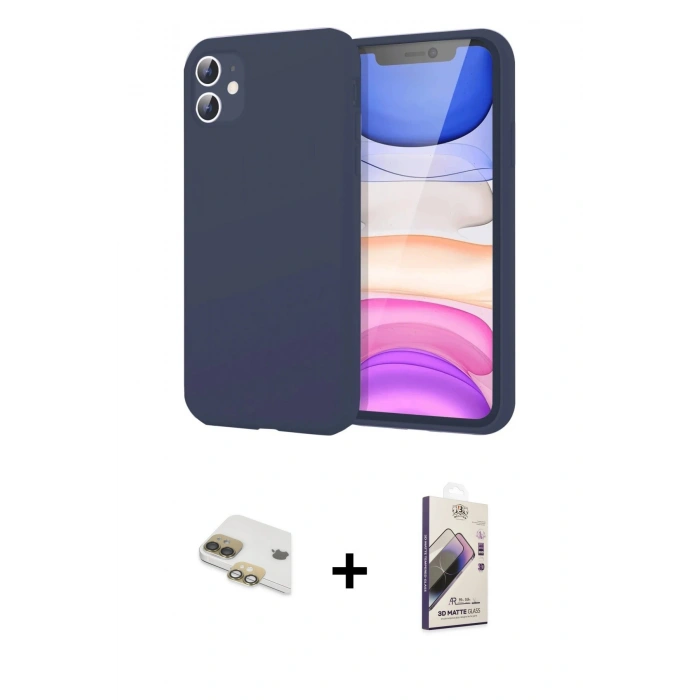 MARSİLYAN™- iPhone 11 Kılıf Kozmos Yansıma Özel Seri - Siyah Bilvis 3D Mat Cam Ekran Koruyucu + Gold Pers Alüminyum Kamera Lens