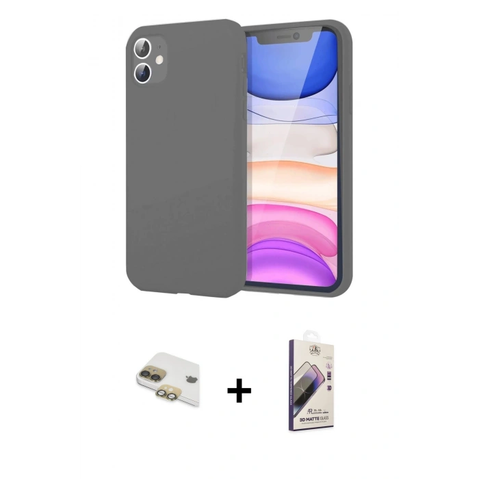 MARSİLYAN™- iPhone 11 Kılıf Kozmos Yansıma Özel Seri - Siyah Bilvis 3D Mat Cam Ekran Koruyucu + Gold Pers Alüminyum Kamera Lens