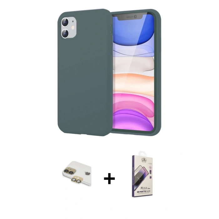 MARSİLYAN™- iPhone 11 Kılıf Kozmos Yansıma Özel Seri - Siyah Bilvis 3D Mat Cam Ekran Koruyucu + Gold Pers Alüminyum Kamera Lens