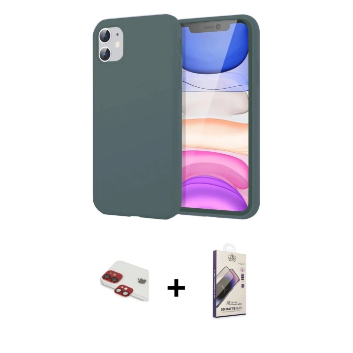 MARSİLYAN™- iPhone 11 Kılıf Kozmos Yansıma Özel Seri - Siyah Bilvis 3D Mat Cam Ekran Koruyucu + Kırmızı Pers Alüminyum Kamera Lens