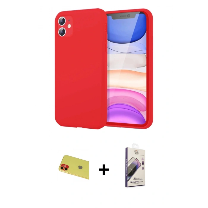 MARSİLYAN™- iPhone 11 Kılıf Kozmos Yansıma Özel Seri - Siyah Bilvis 3D Mat Cam Ekran Koruyucu + Rainbow Kamera Lens Koruma Cam - KI