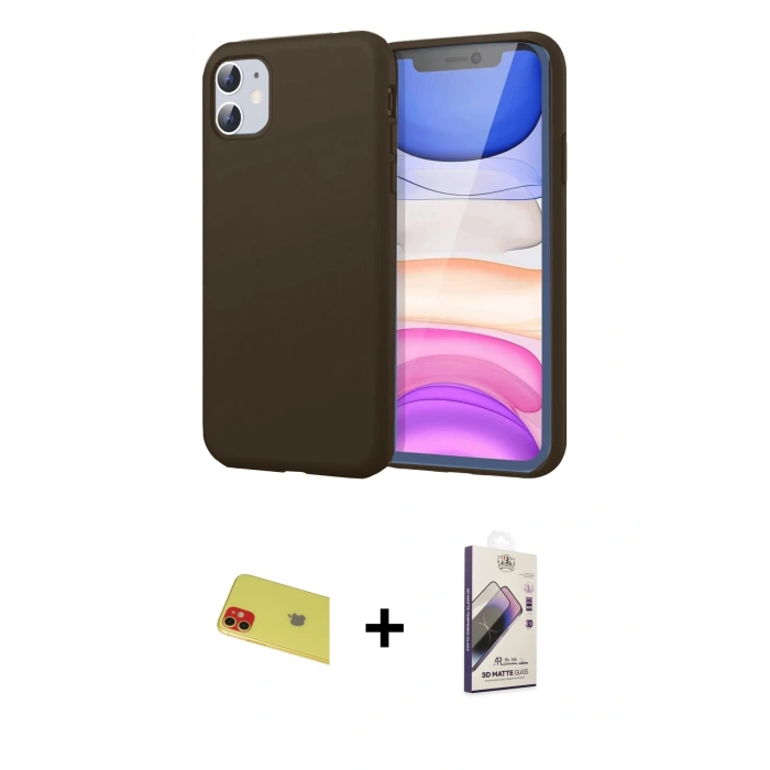MARSİLYAN™- iPhone 11 Kılıf Kozmos Yansıma Özel Seri - Siyah Bilvis 3D Mat Cam Ekran Koruyucu + Rainbow Kamera Lens Koruma Cam - KI