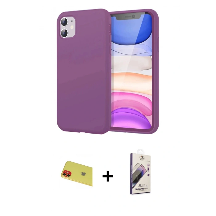 MARSİLYAN™- iPhone 11 Kılıf Kozmos Yansıma Özel Seri - Siyah Bilvis 3D Mat Cam Ekran Koruyucu + Rainbow Kamera Lens Koruma Cam - KI