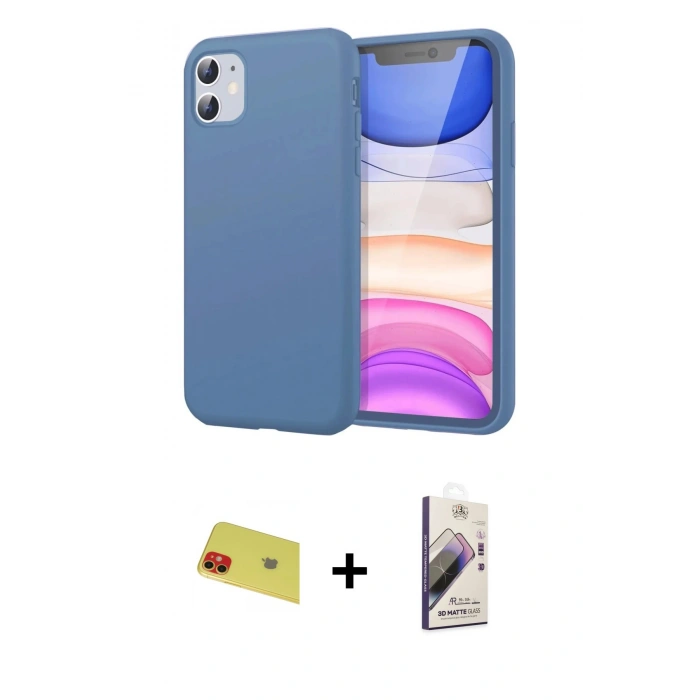 MARSİLYAN™- iPhone 11 Kılıf Kozmos Yansıma Özel Seri - Siyah Bilvis 3D Mat Cam Ekran Koruyucu + Rainbow Kamera Lens Koruma Cam - KI