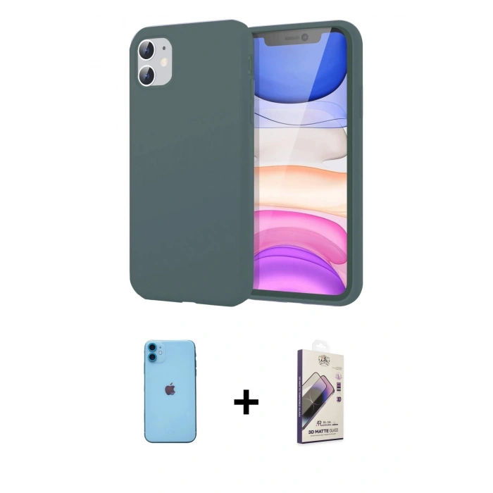 MARSİLYAN™- iPhone 11 Kılıf Kozmos Yansıma Özel Seri - Siyah Bilvis 3D Mat Cam Ekran Koruyucu + Neon Fosforlu Kamera Lens - MI