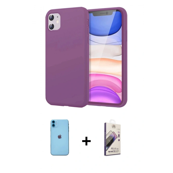 MARSİLYAN™- iPhone 11 Kılıf Kozmos Yansıma Özel Seri - Siyah Bilvis 3D Mat Cam Ekran Koruyucu + Neon Fosforlu Kamera Lens - MI