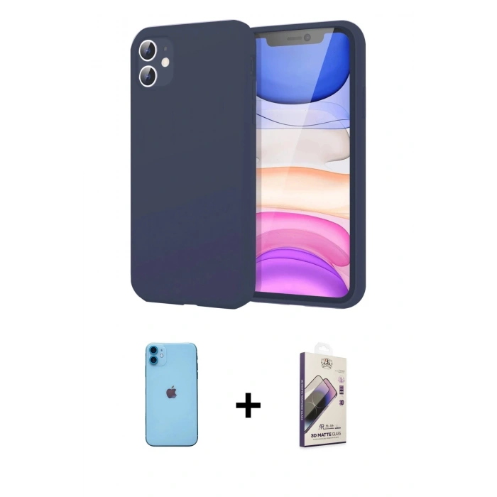 MARSİLYAN™- iPhone 11 Kılıf Kozmos Yansıma Özel Seri - Siyah Bilvis 3D Mat Cam Ekran Koruyucu + Neon Fosforlu Kamera Lens - MI