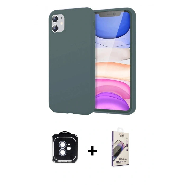 MARSİLYAN™- iPhone 11 Kılıf Kozmos Yansıma Özel Seri - Siyah Bilvis 3D Mat Cam Ekran Koruyucu + PVD Metal Kamera Lens - MI