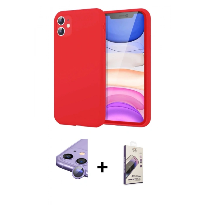 MARSİLYAN™- iPhone 11 Kılıf Kozmos Yansıma Özel Seri - Siyah Bilvis 3D Mat Cam Ekran Koruyucu + Mor Raze Metal Kamera Lens