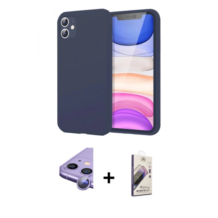 MARSİLYAN™- iPhone 11 Kılıf Kozmos Yansıma Özel Seri - Siyah Bilvis 3D Mat Cam Ekran Koruyucu + Mor Raze Metal Kamera Lens