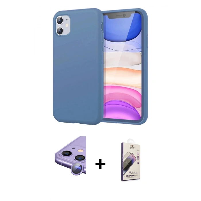 MARSİLYAN™- iPhone 11 Kılıf Kozmos Yansıma Özel Seri - Siyah Bilvis 3D Mat Cam Ekran Koruyucu + Mor Raze Metal Kamera Lens