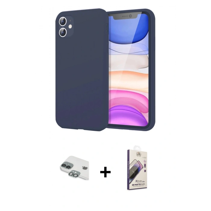 MARSİLYAN™- iPhone 11 Kılıf Kozmos Yansıma Özel Seri - Siyah Bilvis 3D Mat Cam Ekran Koruyucu + Pers Alüminyum Kamera Lens - YL