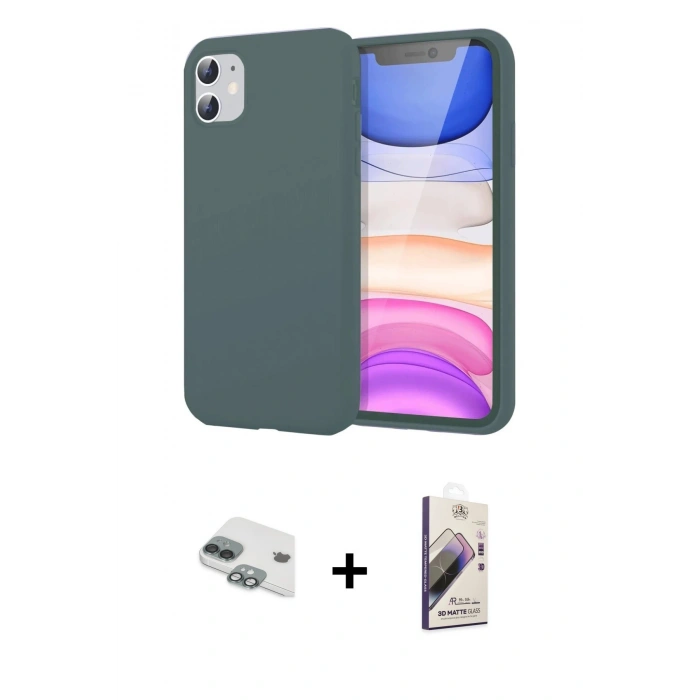 MARSİLYAN™- iPhone 11 Kılıf Kozmos Yansıma Özel Seri - Siyah Bilvis 3D Mat Cam Ekran Koruyucu + Pers Alüminyum Kamera Lens - YL