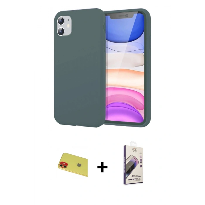 MARSİLYAN™- iPhone 11 Kılıf Kozmos Yansıma Özel Seri - Siyah Bilvis 3D Mat Cam Ekran Koruyucu + Rainbow Kamera Lens Koruma Cam - KI
