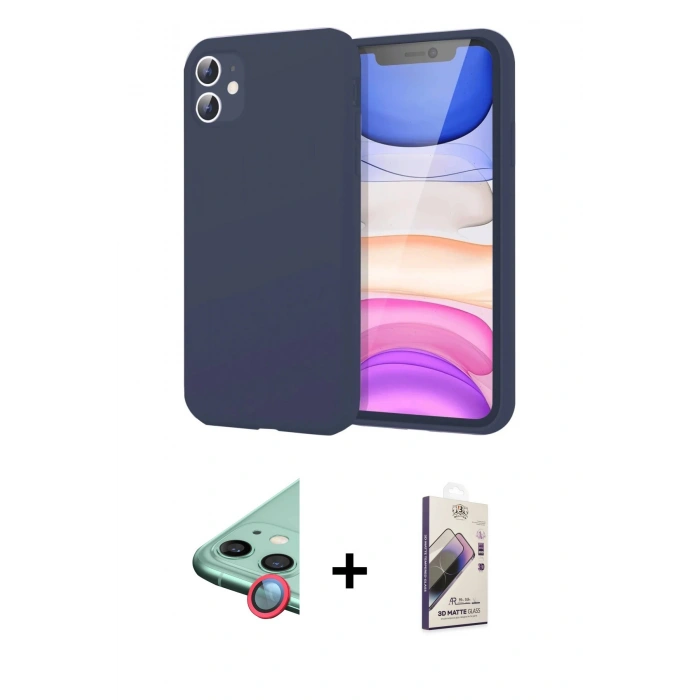 MARSİLYAN™- iPhone 11 Kılıf Kozmos Yansıma Özel Seri - Siyah Bilvis 3D Mat Cam Ekran Koruyucu + Raze Metal Kamera Lens - KI