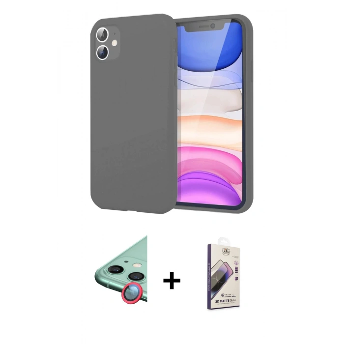 MARSİLYAN™- iPhone 11 Kılıf Kozmos Yansıma Özel Seri - Siyah Bilvis 3D Mat Cam Ekran Koruyucu + Raze Metal Kamera Lens - KI