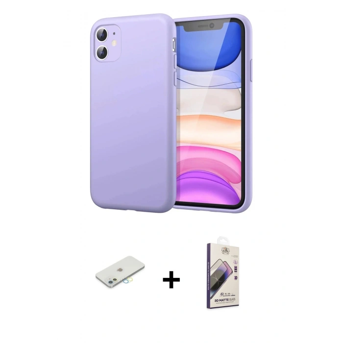 MARSİLYAN™- iPhone 11 Kılıf Kozmos Yansıma Özel Seri - Siyah Bilvis 3D Mat Cam Ekran Koruyucu + Renkli Kamera Lens Koruma Cam - SI