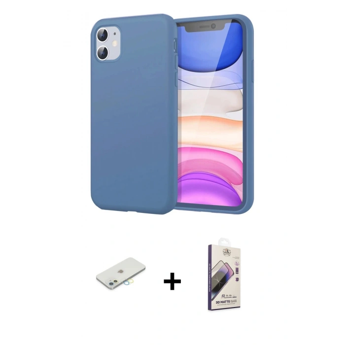 MARSİLYAN™- iPhone 11 Kılıf Kozmos Yansıma Özel Seri - Siyah Bilvis 3D Mat Cam Ekran Koruyucu + Renkli Kamera Lens Koruma Cam - SI