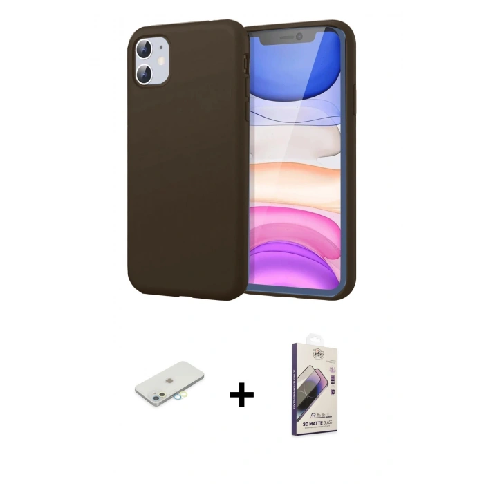 MARSİLYAN™- iPhone 11 Kılıf Kozmos Yansıma Özel Seri - Siyah Bilvis 3D Mat Cam Ekran Koruyucu + Renkli Kamera Lens Koruma Cam - SI