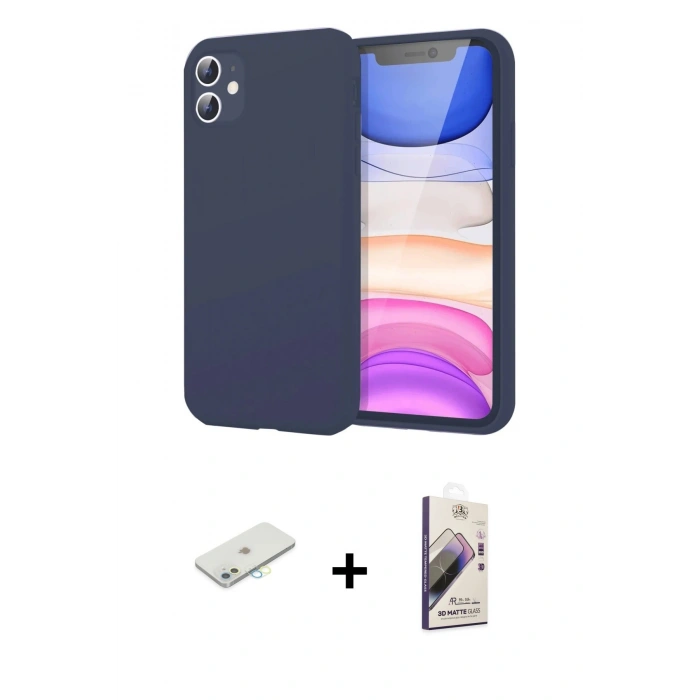 MARSİLYAN™- iPhone 11 Kılıf Kozmos Yansıma Özel Seri - Siyah Bilvis 3D Mat Cam Ekran Koruyucu + Renkli Kamera Lens Koruma Cam - SI