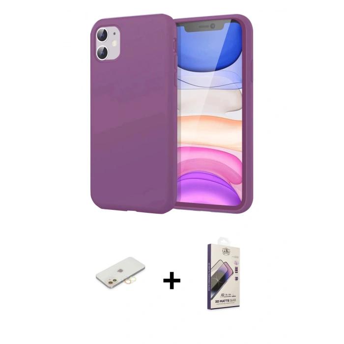 MARSİLYAN™- iPhone 11 Kılıf Kozmos Yansıma Özel Seri - Siyah Bilvis 3D Mat Cam Ekran Koruyucu + Renkli Kamera Lens Koruma Cam - SI