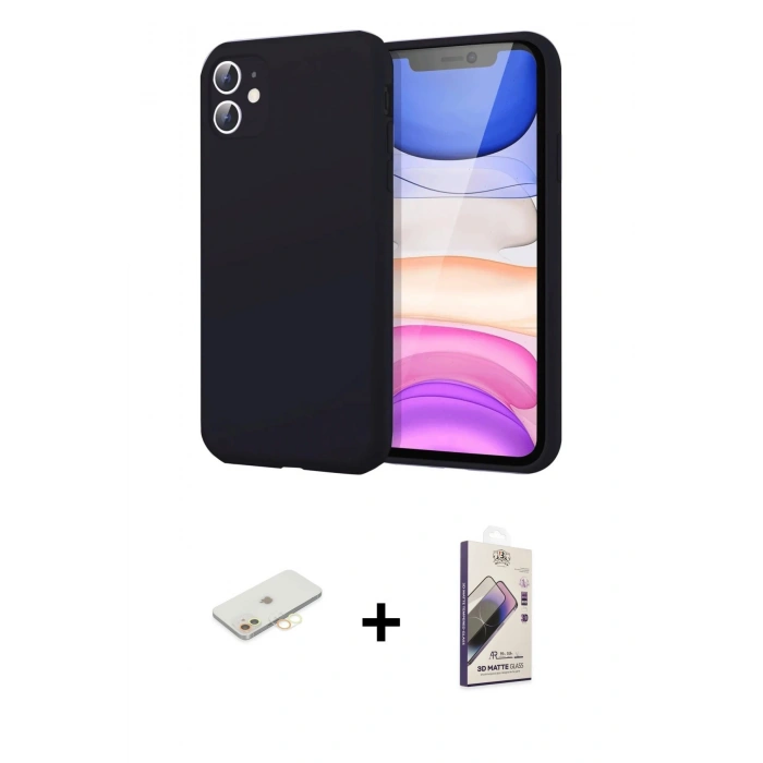 MARSİLYAN™- iPhone 11 Kılıf Kozmos Yansıma Özel Seri - Siyah Bilvis 3D Mat Cam Ekran Koruyucu + Renkli Kamera Lens Koruma Cam - SI