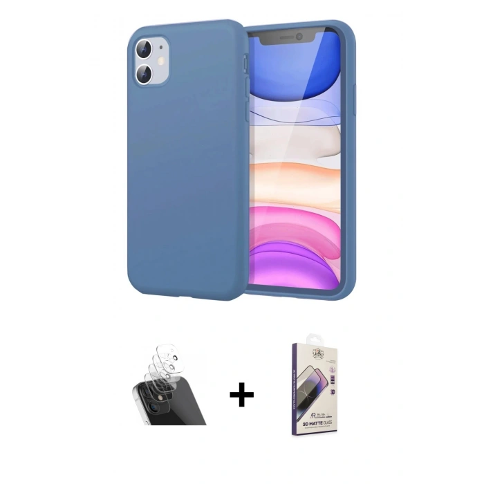 MARSİLYAN™- iPhone 11 Kılıf Kozmos Yansıma Özel Seri - Siyah Bilvis 3D Mat Cam Ekran Koruyucu + Kamera Lens Koruma Cam - SF