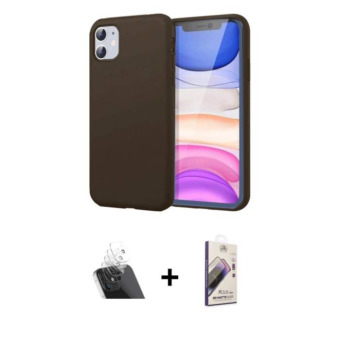 MARSİLYAN™- iPhone 11 Kılıf Kozmos Yansıma Özel Seri - Siyah Bilvis 3D Mat Cam Ekran Koruyucu + Kamera Lens Koruma Cam - SF