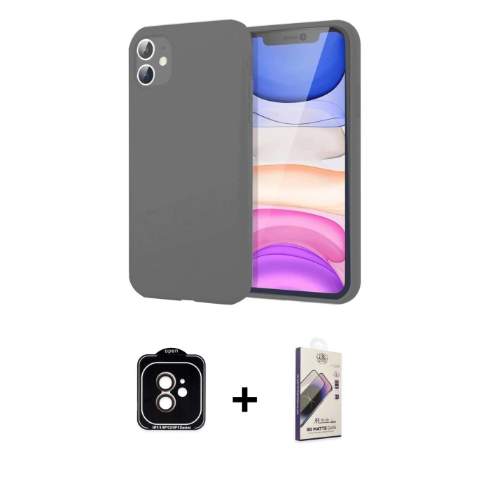 MARSİLYAN™- iPhone 11 Kılıf Kozmos Yansıma Özel Seri - Siyah Bilvis 3D Mat Cam Ekran Koruyucu + Turuncu PVD Metal Kamera Lens