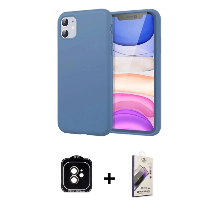MARSİLYAN™- iPhone 11 Kılıf Kozmos Yansıma Özel Seri - Siyah Bilvis 3D Mat Cam Ekran Koruyucu + Turuncu PVD Metal Kamera Lens