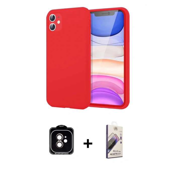 MARSİLYAN™- iPhone 11 Kılıf Kozmos Yansıma Özel Seri - Siyah Bilvis 3D Mat Cam Ekran Koruyucu + Turuncu PVD Metal Kamera Lens