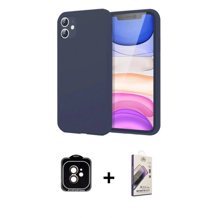 MARSİLYAN™- iPhone 11 Kılıf Kozmos Yansıma Özel Seri - Siyah Bilvis 3D Mat Cam Ekran Koruyucu + Turuncu PVD Metal Kamera Lens